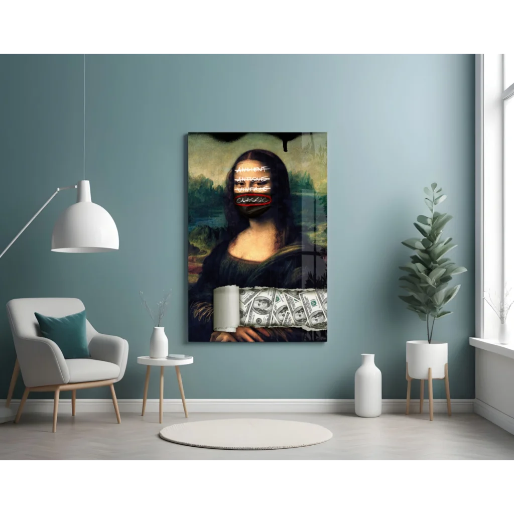 Mona Lisa money canvas wall art black and white print