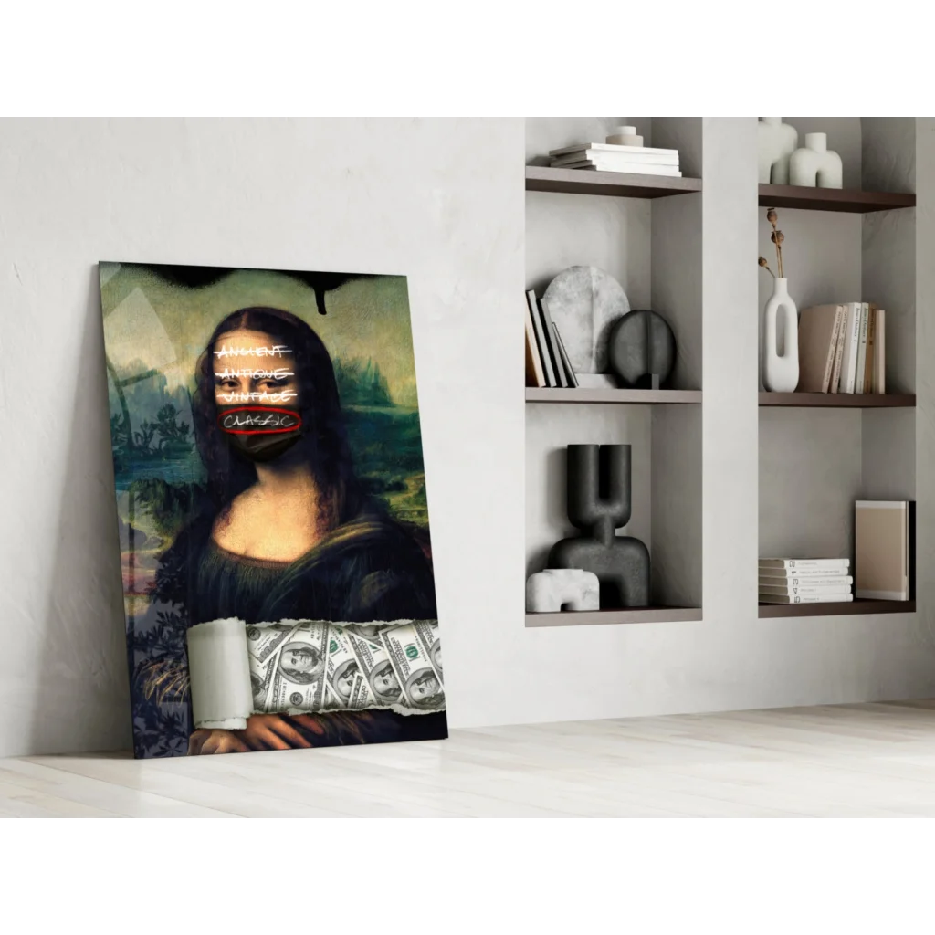 Mona Lisa money canvas wall art black and white print