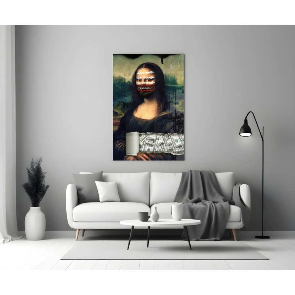Modern black and white Mona Lisa money canvas wall art print