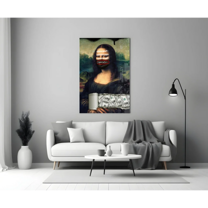 Modern black and white Mona Lisa money canvas wall art print