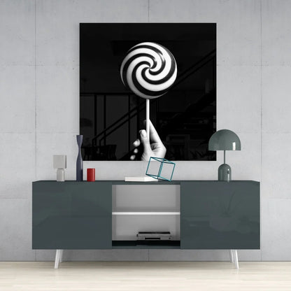 Monochrome Lollipop Tempered Glass Art Print | Contemporary Home Wall Art | vintageantiquesgifts.com
