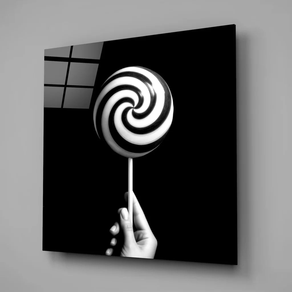 Monochrome Lollipop Tempered Glass Art Print | Glass Wall Art Print | vintageantiquesgifts.com