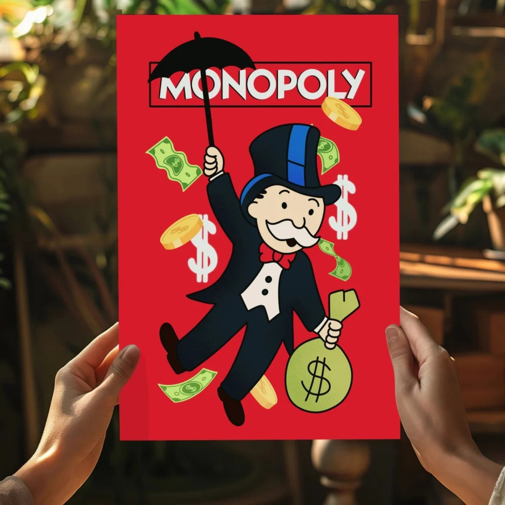 Red Monopoly poster with Mr. Monopoly on insigne aluminum prints