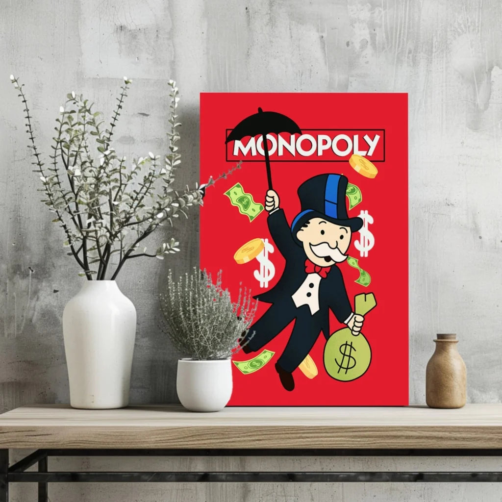 Monopoly Money Insigne Aluminum Prints for Game Room Walls | Glass Wall Art Print | vintageantiquesgifts.com