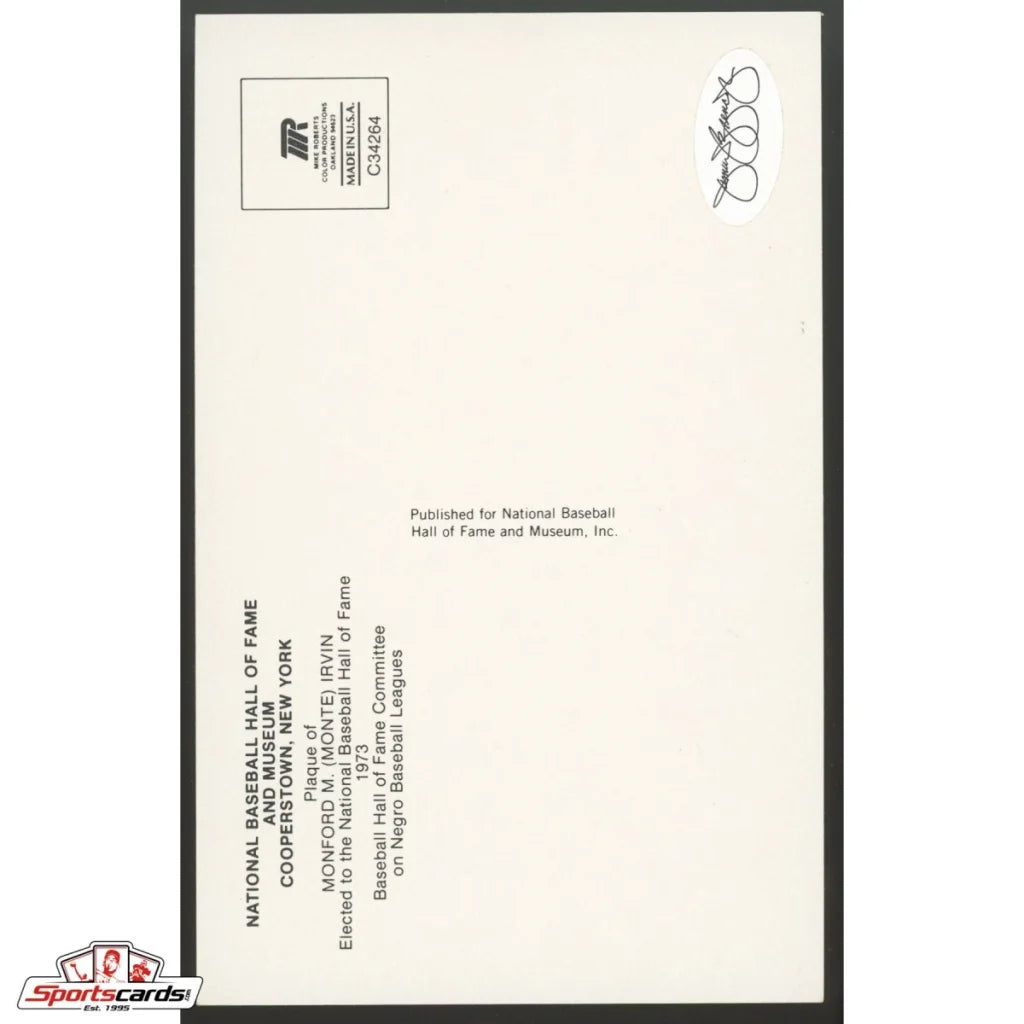 Monte Irvin HOF postcard with authentic autograph and 2013 baseball cards