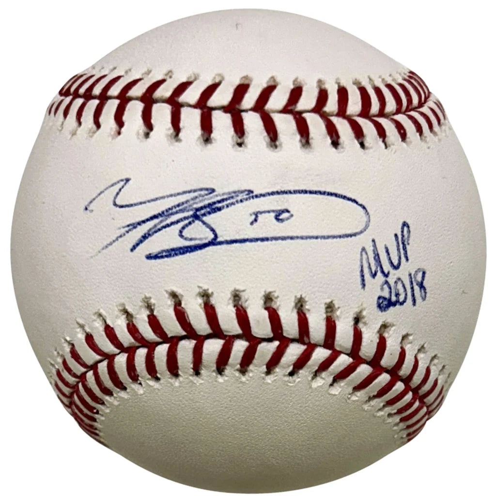 Mookie Betts autographed official MLB baseball with red stitching and blue signature