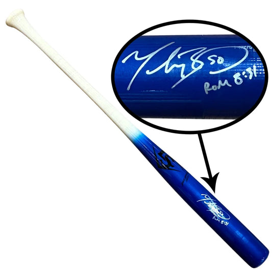 Mookie Betts autographed blue baseball bat with signature and date