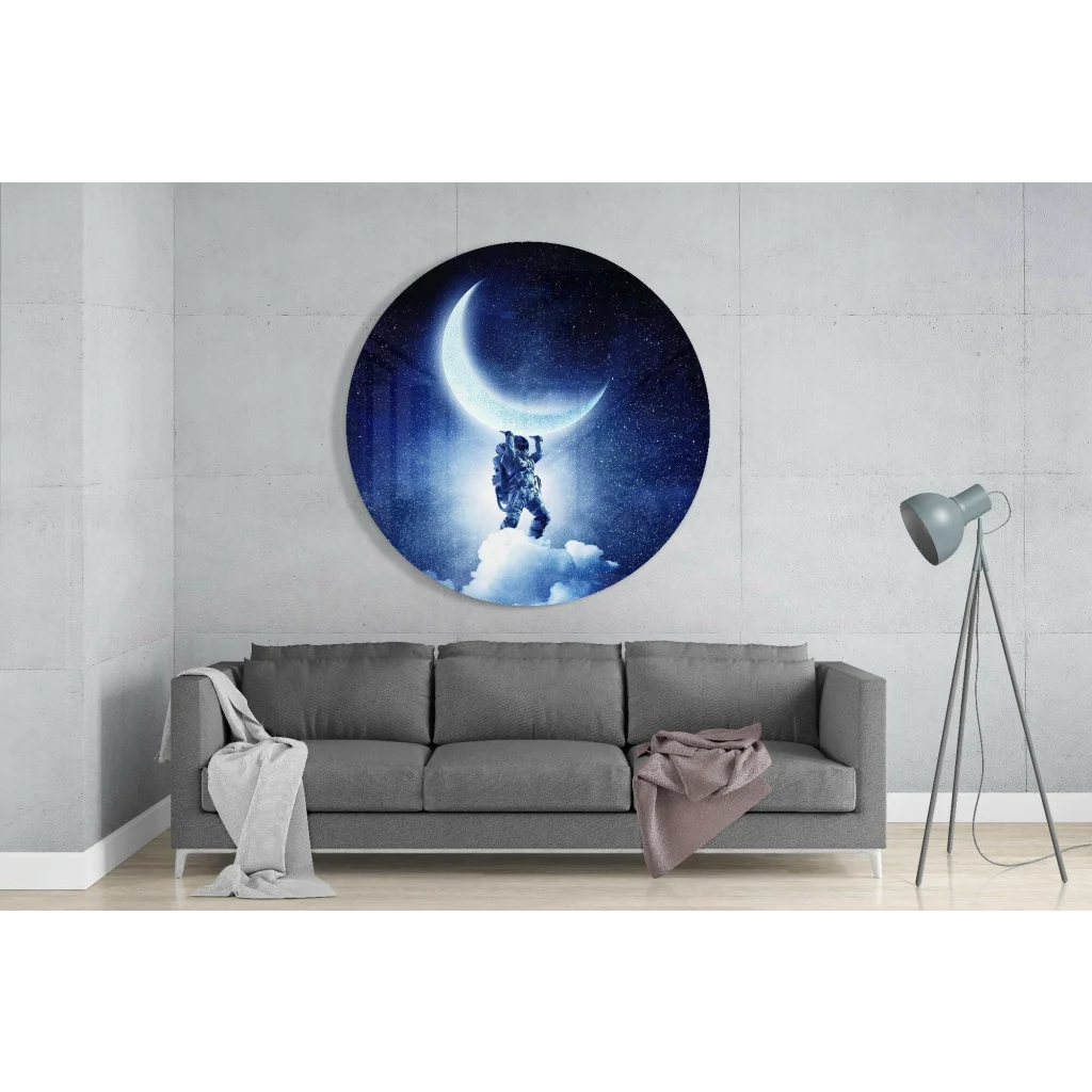 Astronaut Moon Tempered Glass Art for Your Wall | Glass Wall Art Print | vintageantiquesgifts.com