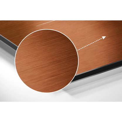 Brushed aluminium dibond print with brown wood-grain texture