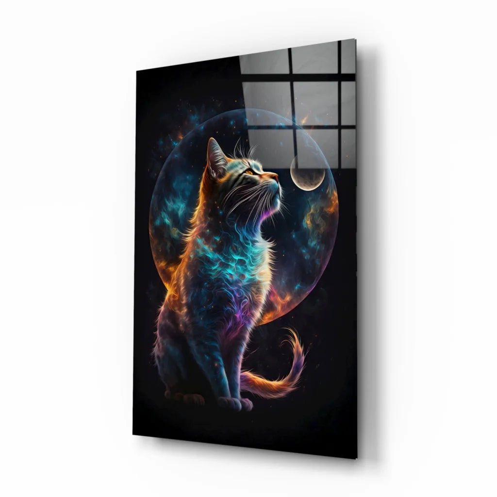 Cosmic Cat Glass Wall Art with Stunning Galaxy Colors | Insigneart USA | vintageantiquesgifts.com