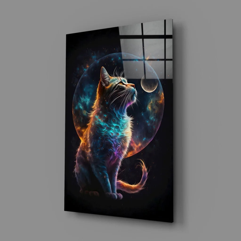 Cosmic Cat Glass Wall Art with Stunning Galaxy Colors | Glass Wall Art Print | vintageantiquesgifts.com