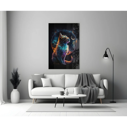 Cosmic Cat Glass Wall Art with Stunning Galaxy Colors | Modern Wall Art Decor | vintageantiquesgifts.com