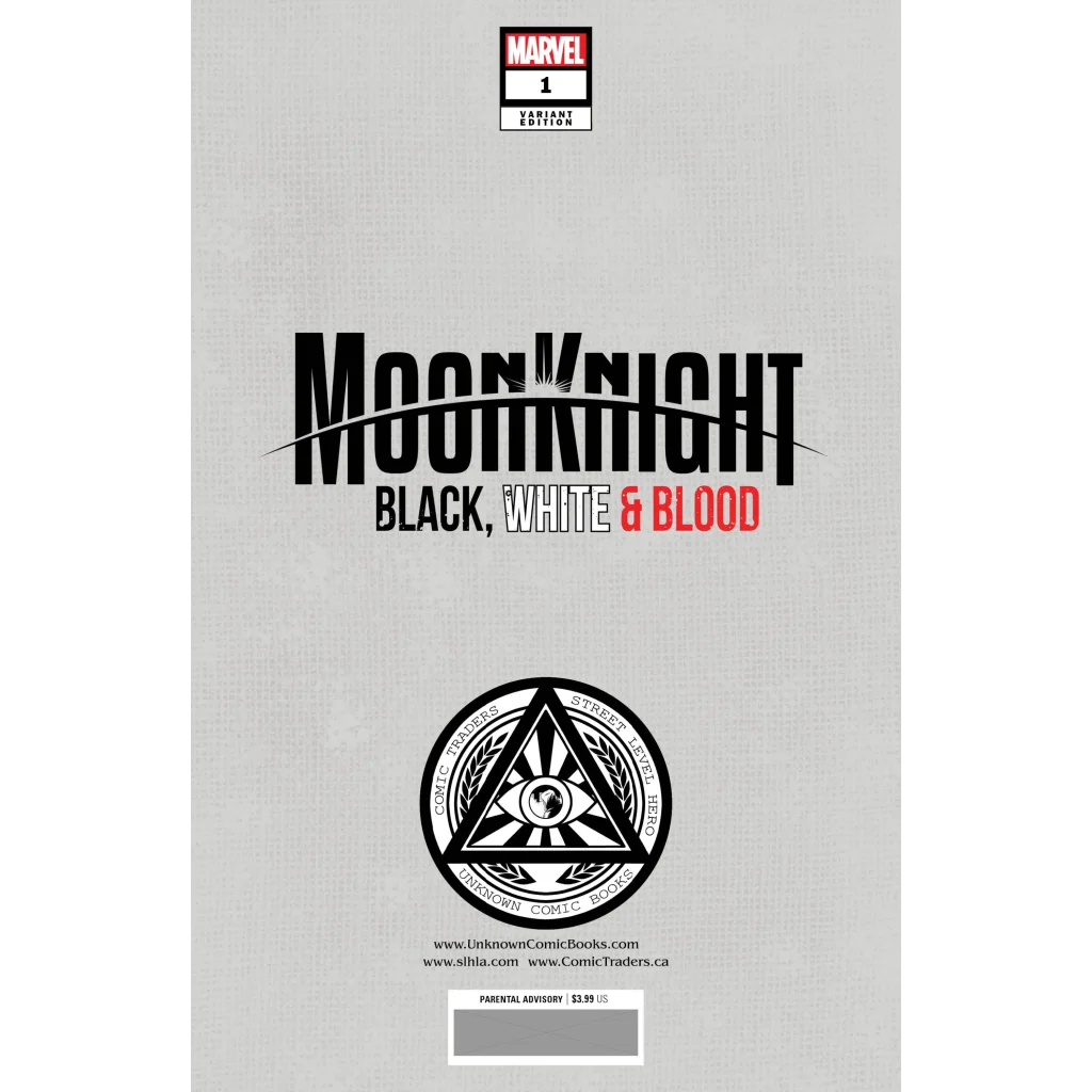 Comic book with gray cover, black and white title, circular logo featuring Moon Knight, Chris Bachalo, and Marc Spector