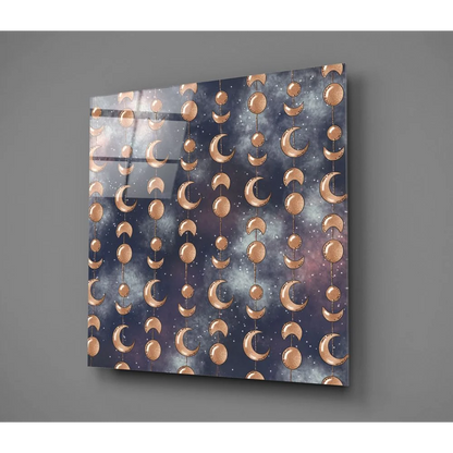 Stunning celestial moon phases tempered glass art panel