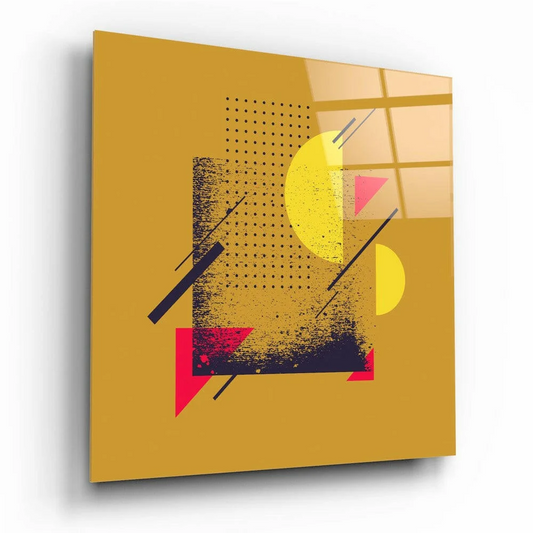 Vibrant Yellow Geometric Glass Wall Art With Bold Shapes | Insigneart USA | vintageantiquesgifts.com