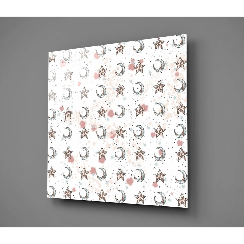Celestial moon star tempered glass art print with geometric stars and moons