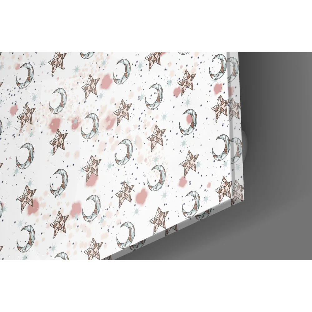 Celestial moon star tempered glass art print in rose gold tones