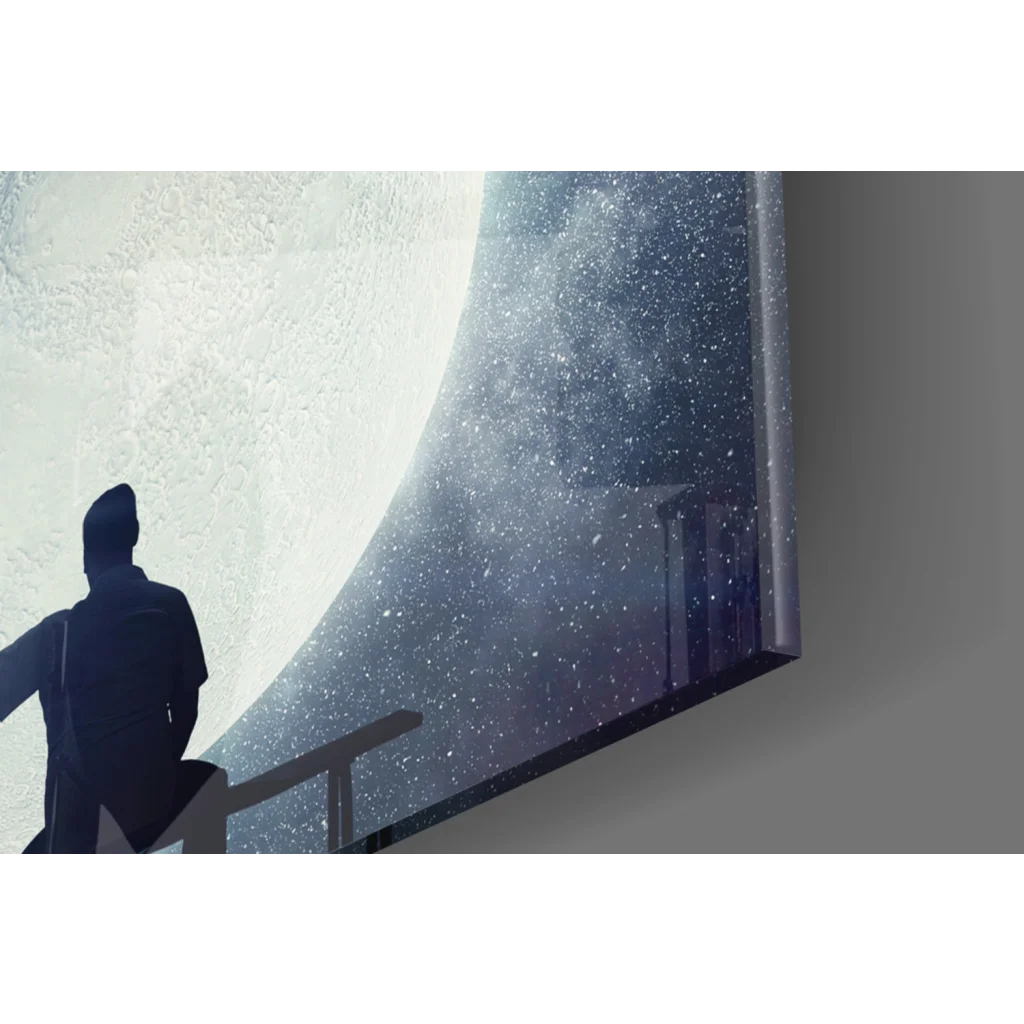 Moonlight Dreamer silhouette canvas wall art with starry night sky