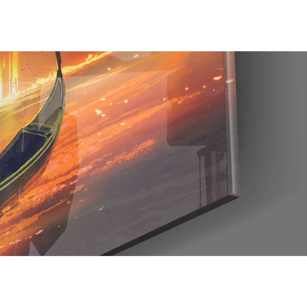 Sleek black-framed Moonlit Gondola Journey canvas wall art print