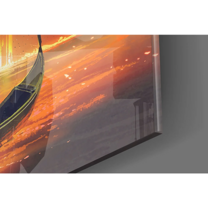 Sleek black-framed Moonlit Gondola Journey canvas wall art print