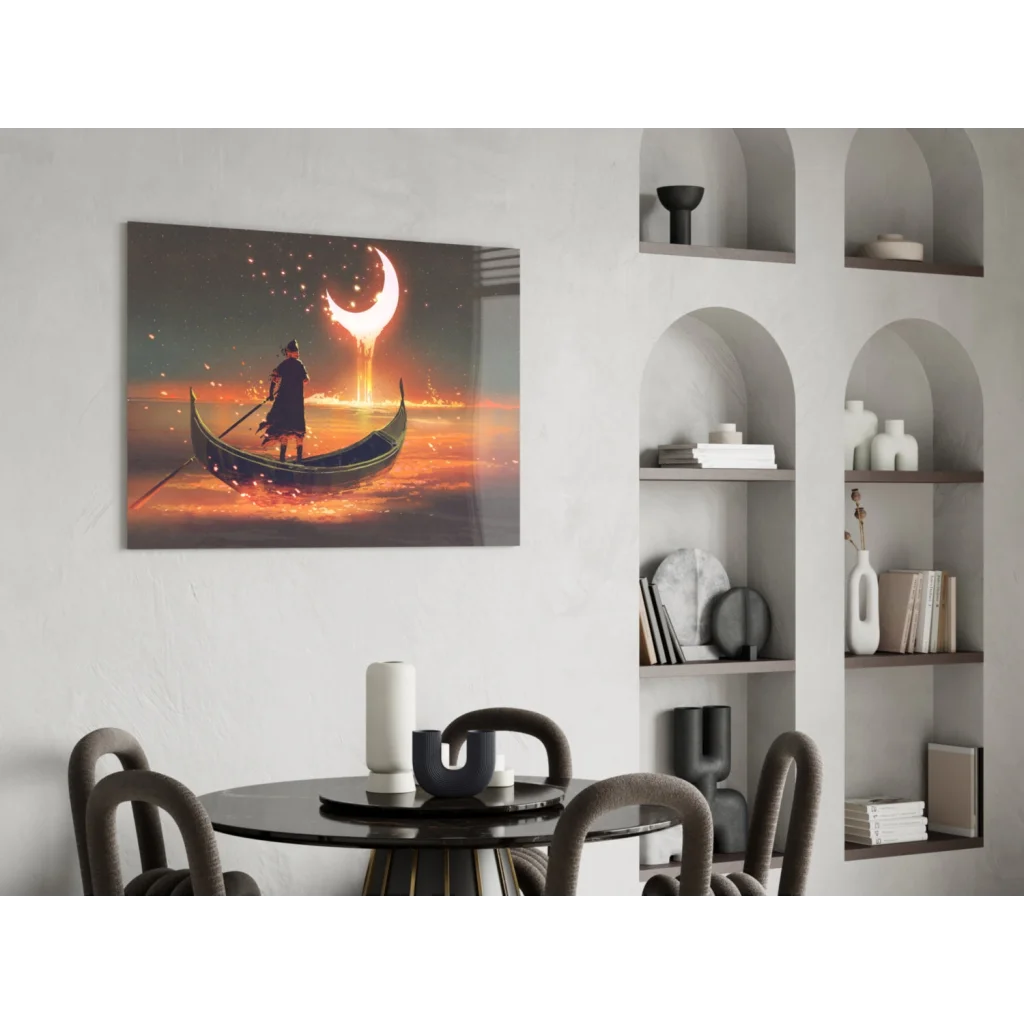Moonlit gondola in twilight sky canvas wall art print