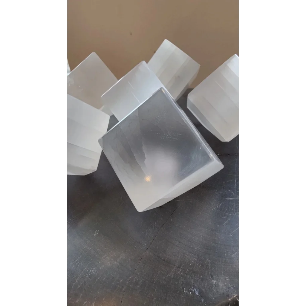 Clear Moroccan Selenite crystal cubes, 470g translucent quartz decor