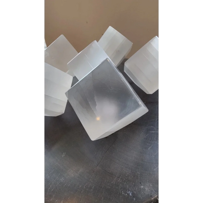 Clear Moroccan Selenite crystal cubes, 470g translucent quartz decor