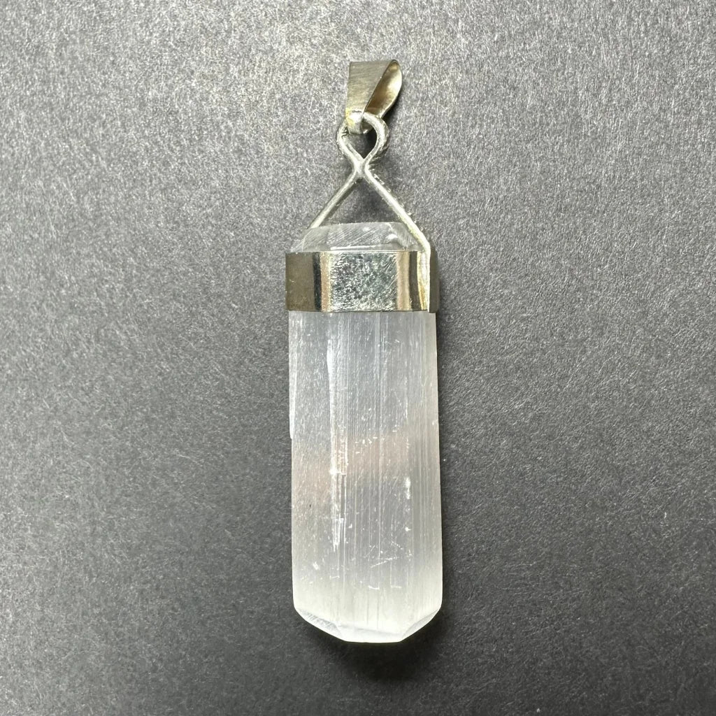 Clear Moroccan selenite crystal pendant with sterling silver clasp