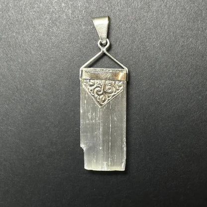 Moroccan selenite pendant with sterling silver clasp