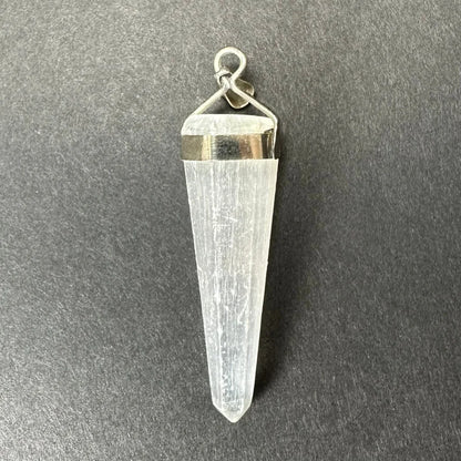 Clear Moroccan selenite crystal pendant with sterling silver clasp
