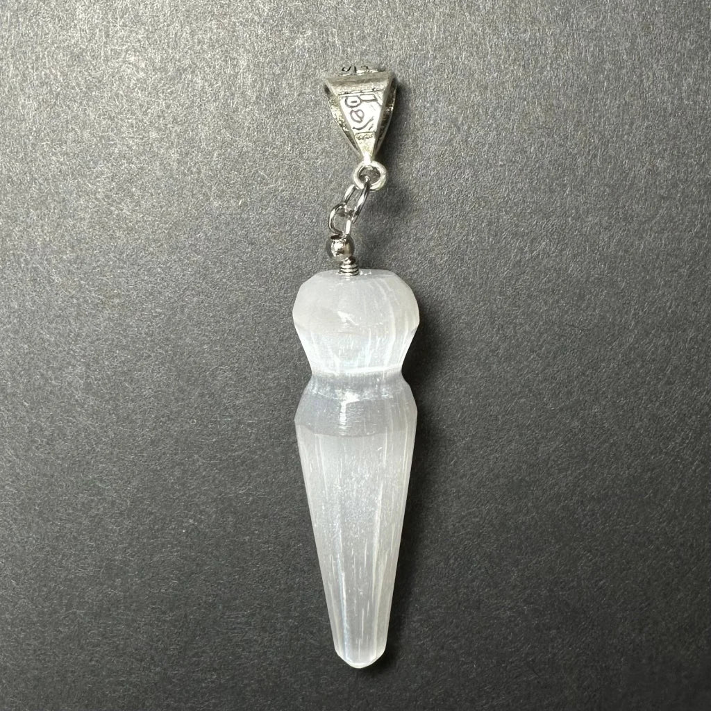 Translucent Moroccan selenite pendulum pendant with sterling silver clasp