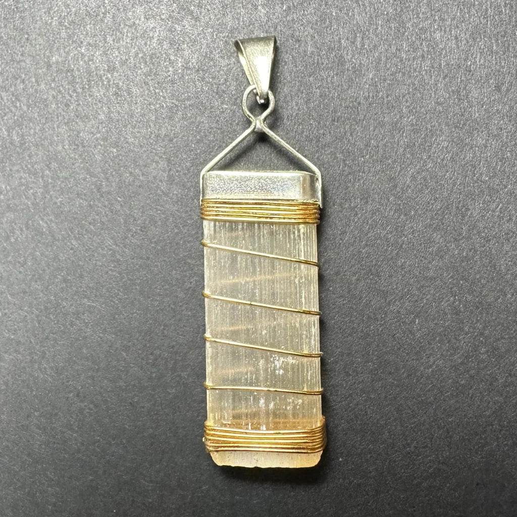 Translucent Moroccan selenite pendant with sterling silver clasp