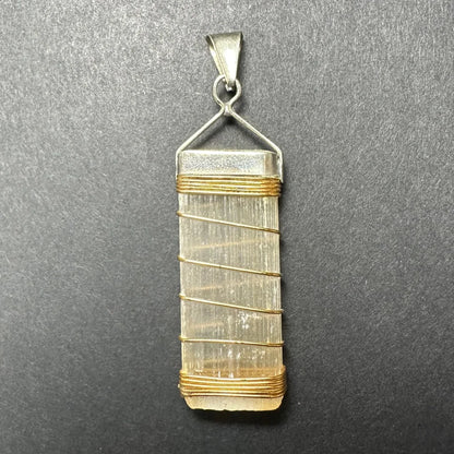 Translucent Moroccan selenite pendant with sterling silver clasp