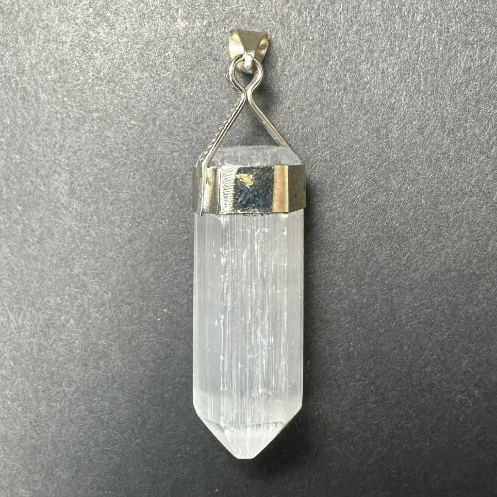 Clear Moroccan selenite pendant with sterling silver clasp