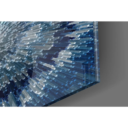 Stunning blue radial burst glass wall art with shimmering textured facets