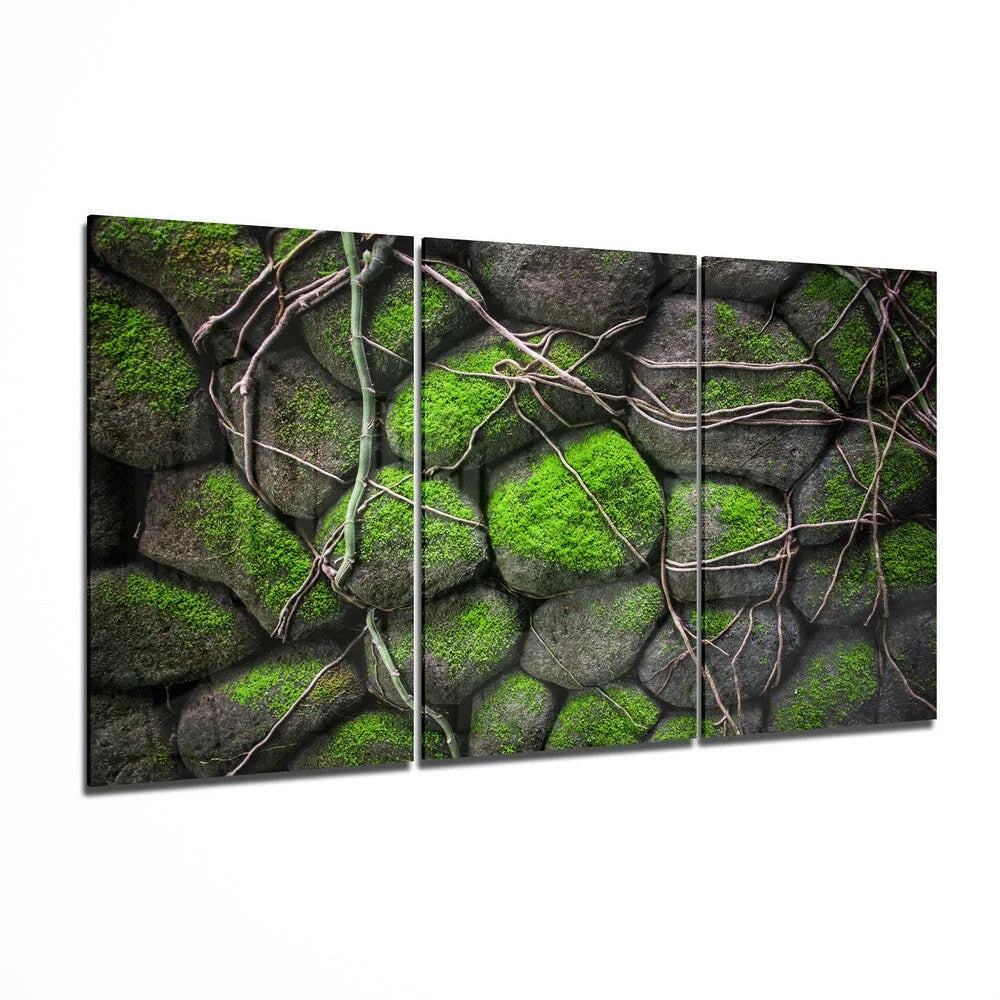 Lush Green Moss Stone Wall Art Three Panel Canvas Set | Insigneart USA | vintageantiquesgifts.com