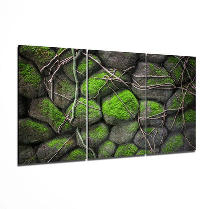Lush Green Moss Stone Wall Art Three Panel Canvas Set | Insigneart USA | vintageantiquesgifts.com