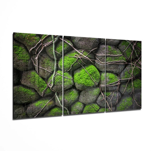 Lush Green Moss Stone Wall Art Three Panel Canvas Set | Insigneart USA | vintageantiquesgifts.com