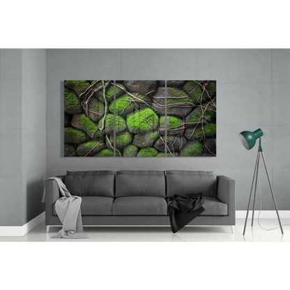 Lush Green Moss Stone Wall Art Three Panel Canvas Set | Modern Wall Art Decor | vintageantiquesgifts.com