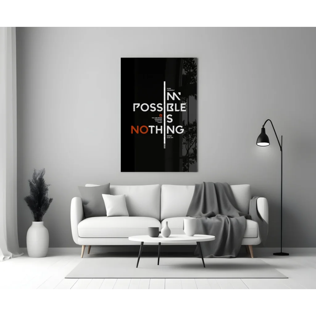 Bold Motivational Canvas Wall Art With Impossible Nothing Typography | Modern Wall Art Decor | vintageantiquesgifts.com