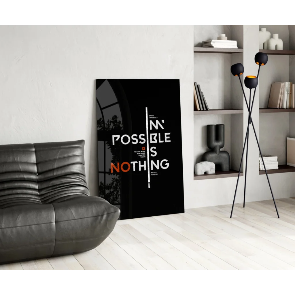 Bold impossible is nothing canvas wall art in minimalist interior