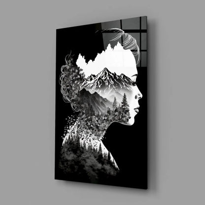 Black and white mountain silhouette double exposure wall art canvas