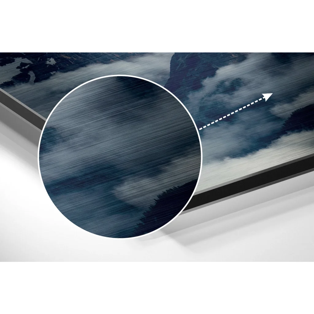 Sleek TV showing mountain print on brushed aluminium dibond