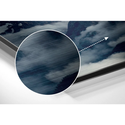 Sleek TV showing mountain print on brushed aluminium dibond