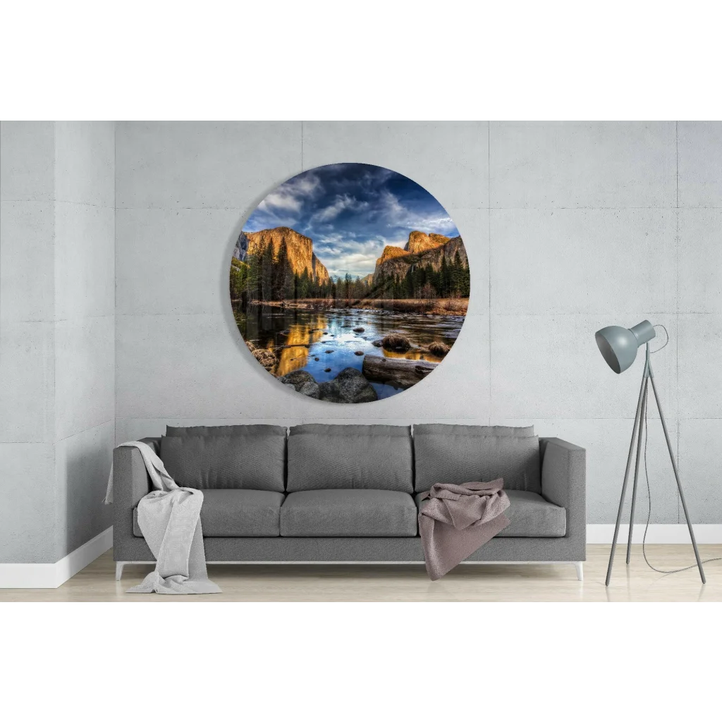 Yosemite Valley Tempered Glass Art Circle | Glass Wall Art Print | vintageantiquesgifts.com