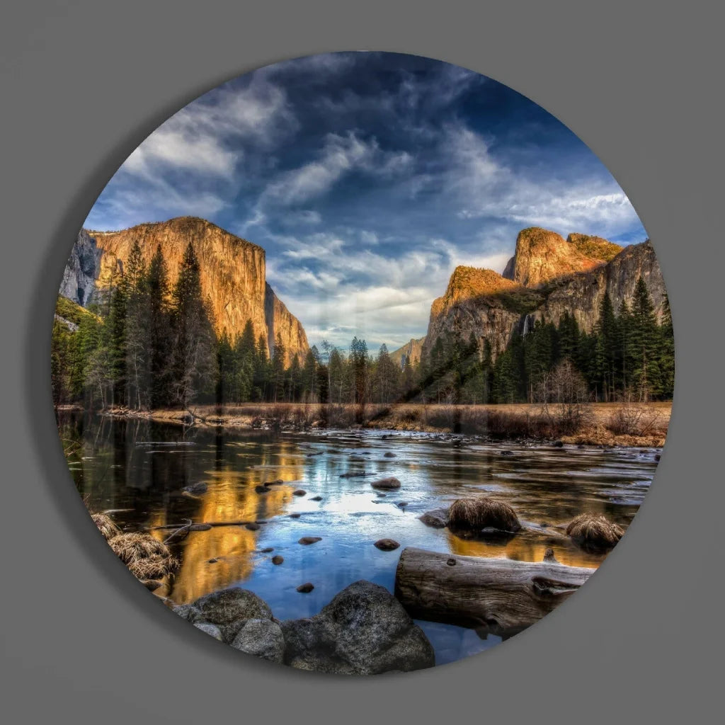 Yosemite Valley Tempered Glass Art Circle | Modern Wall Art Decor | vintageantiquesgifts.com