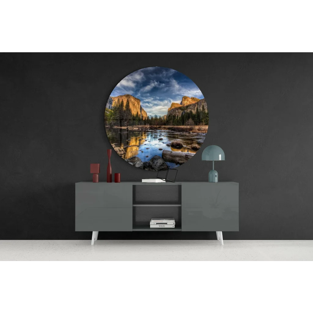 Yosemite Valley Tempered Glass Art Circle | Contemporary Home Wall Art | vintageantiquesgifts.com