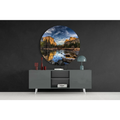 Yosemite Valley Tempered Glass Art Circle | Contemporary Home Wall Art | vintageantiquesgifts.com