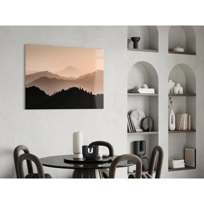 Sleek sunset mountain peaks glass wall art canvas print