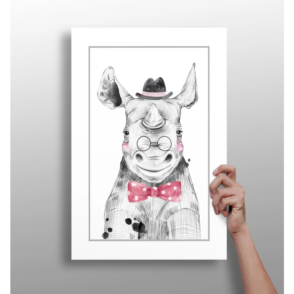 Dapper Rhino Insigne Aluminum Print with Pink Bow Tie | Insigneart USA | vintageantiquesgifts.com